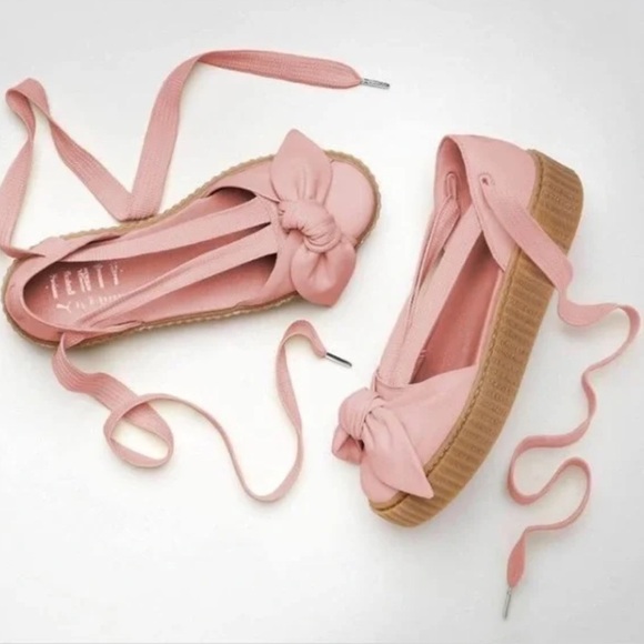 PUMA Rihanna Fenty Creeper Pink Leather Bow Long Ankle Leg Lace  Sandal Size 10 - Picture 1 of 12